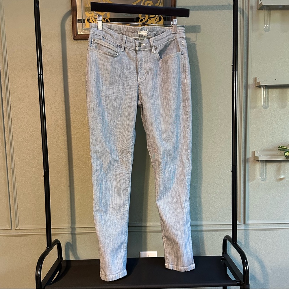 Eileen Fisher Blue and White Pinstripe Straight Leg Jeans